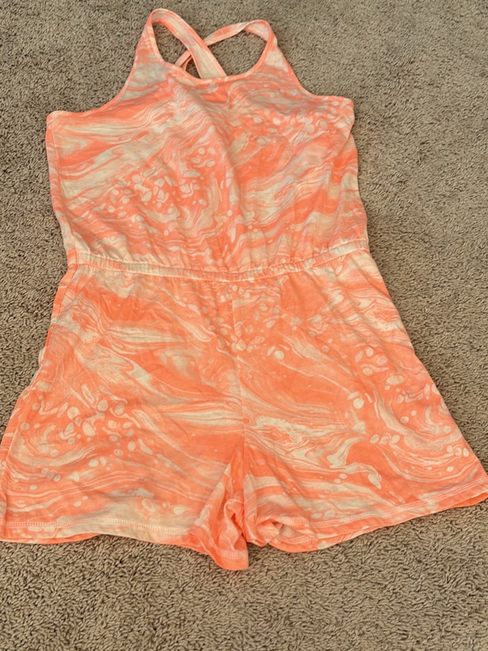 Old Navy Coral Marble-Print Girls' Knit Romper with Crossback Straps